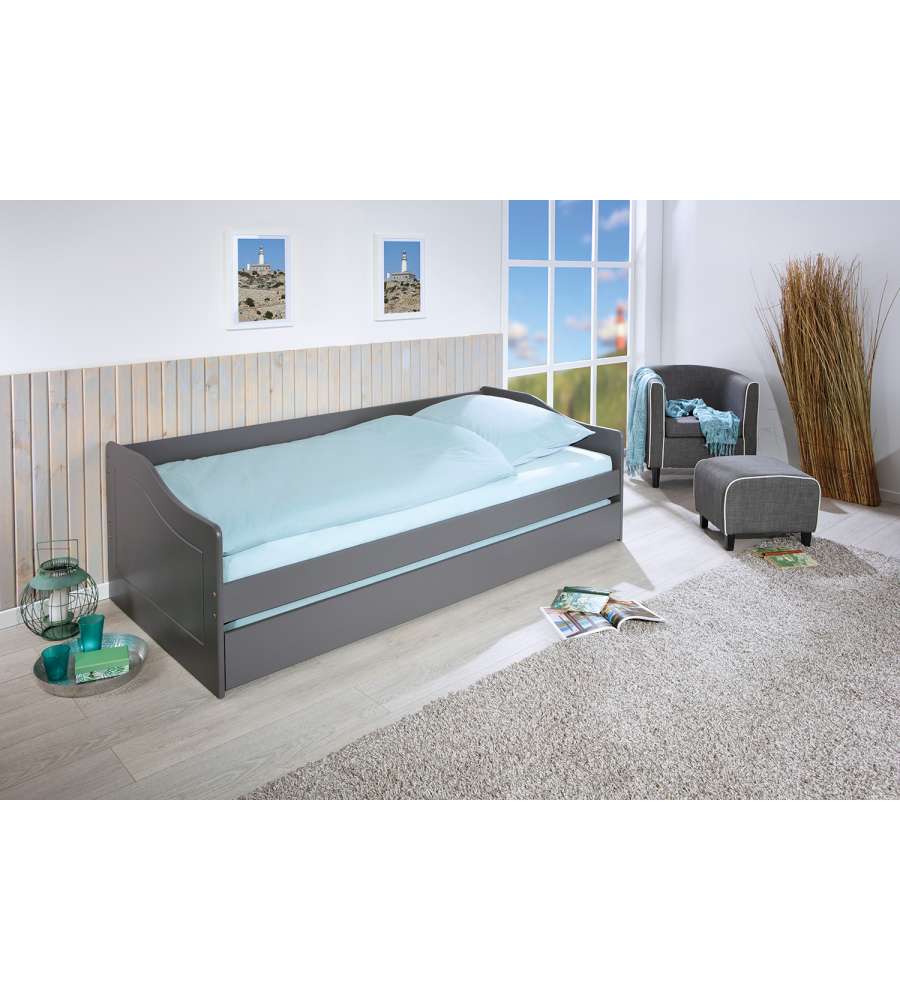 Inter Link Malte Divano Letto 90x200 Grigio - Divano con Letto Superiore e Cassone Estraibile - Pino Massello