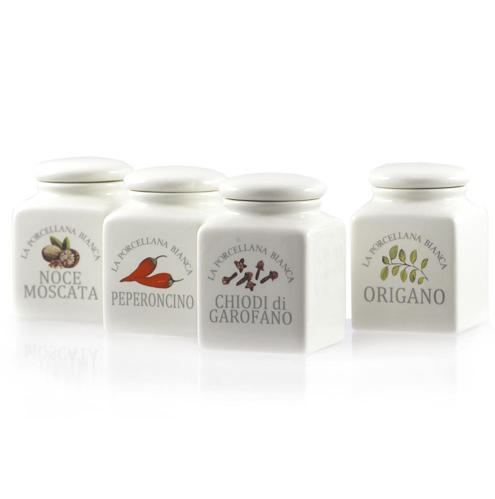 PORCELLANA BIANCA SET 4 BARATTOLI DECO SPEZIE