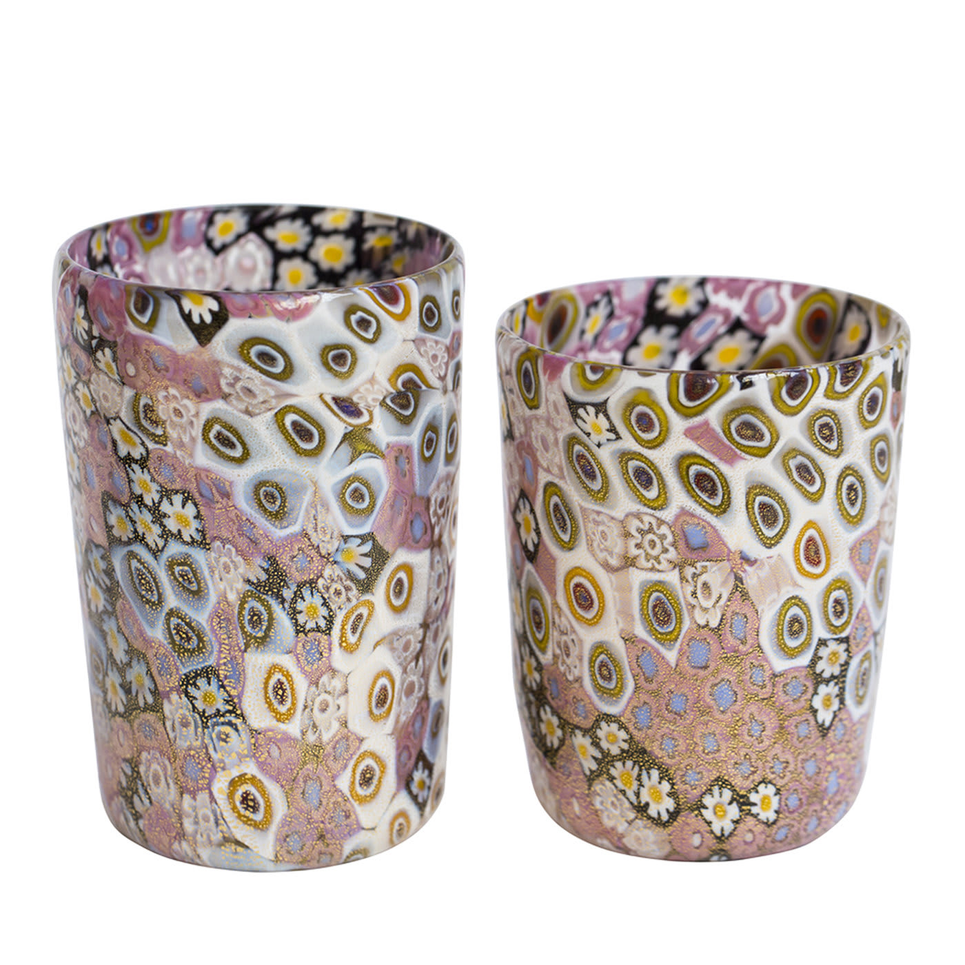 Set di bicchieri da acqua e vino di Murano oro e rosa per sei persone