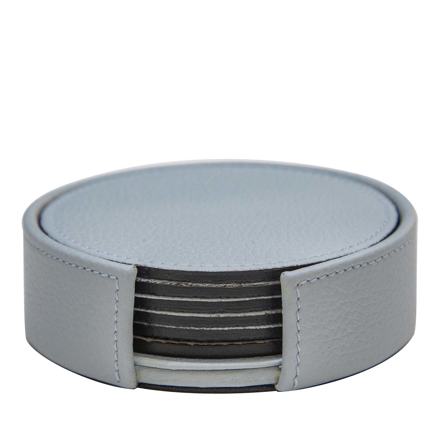 Set di 6 sottobicchieri in pelle blu chiaro