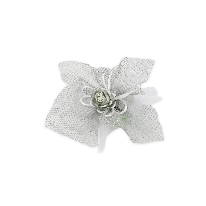 50 PZ FAZZOLETTO TULLE DOPPIO LAME' ARGENTO CON TIRANTI BARATTI