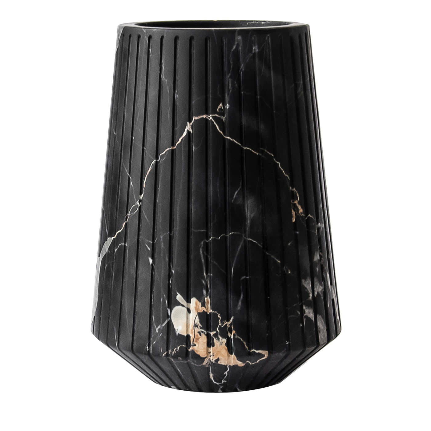 Vaso medio a righe in marmo Portoro