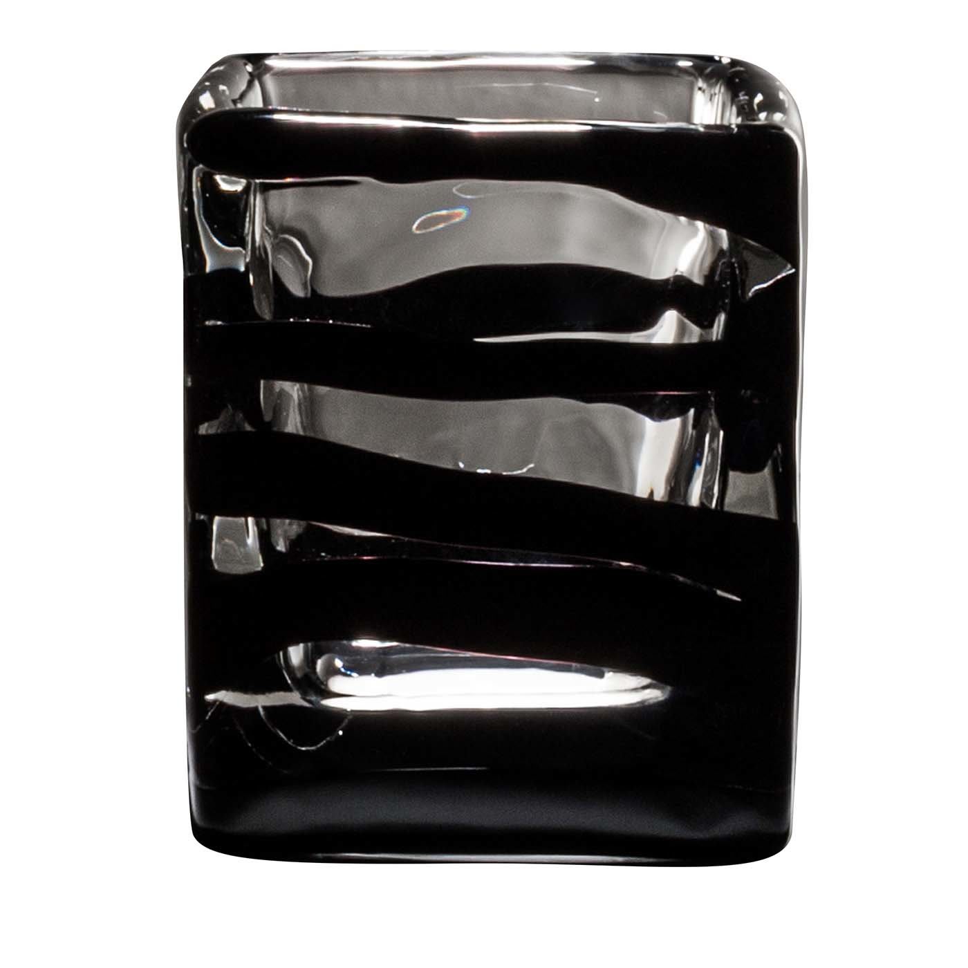 Vaso quadrato Black Belt di Peter Marino in vetro trasparente