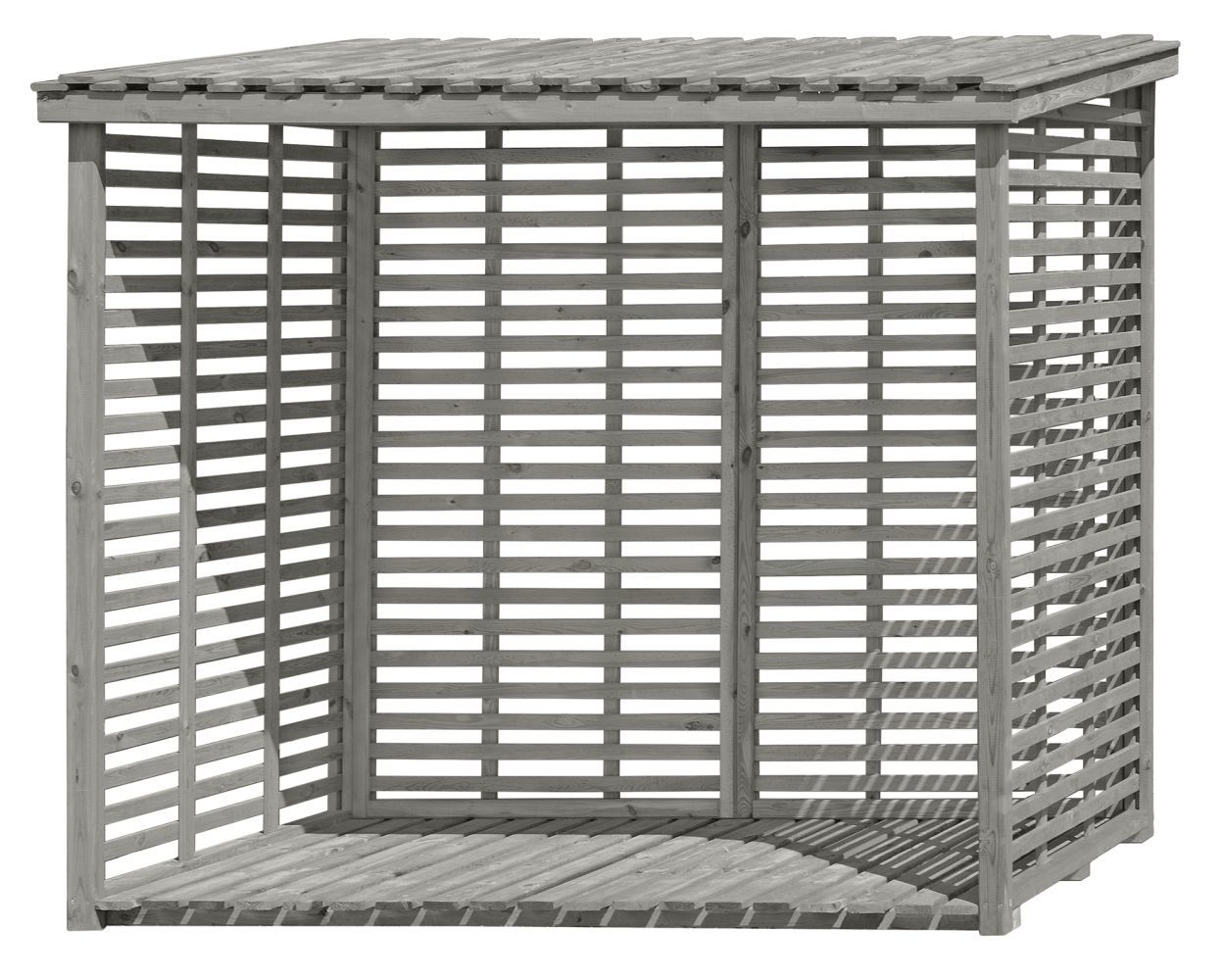 Tettoia per legna 02, incl. parete posteriore, grigio - pino, FSC® - misure: 237 x 114 x 203 cm (l x p x h)