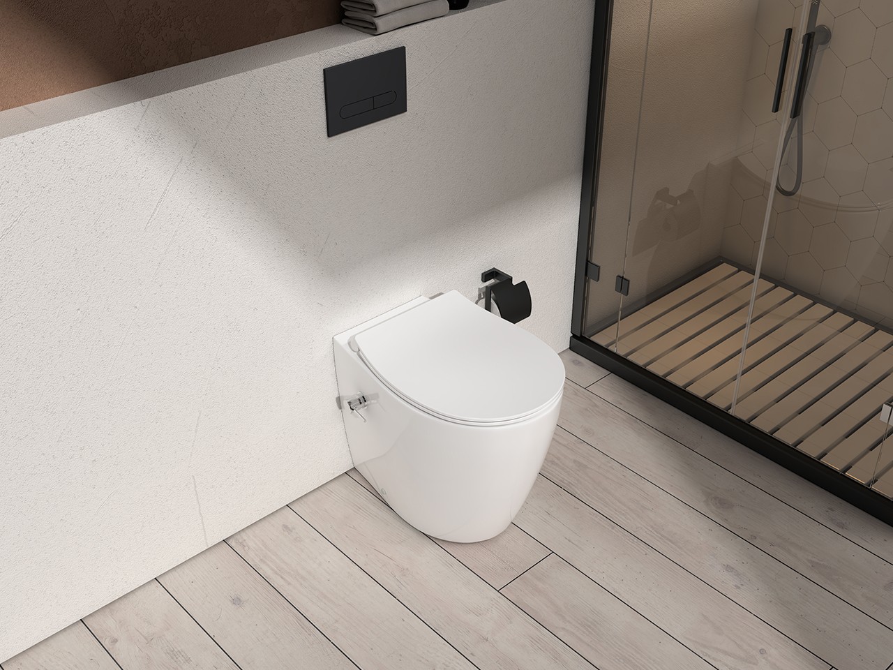 Wc/Bidet a Terra Sentimenti Neo Rimless 51X36,3 cm Filomuro Bianco Lucido-76504