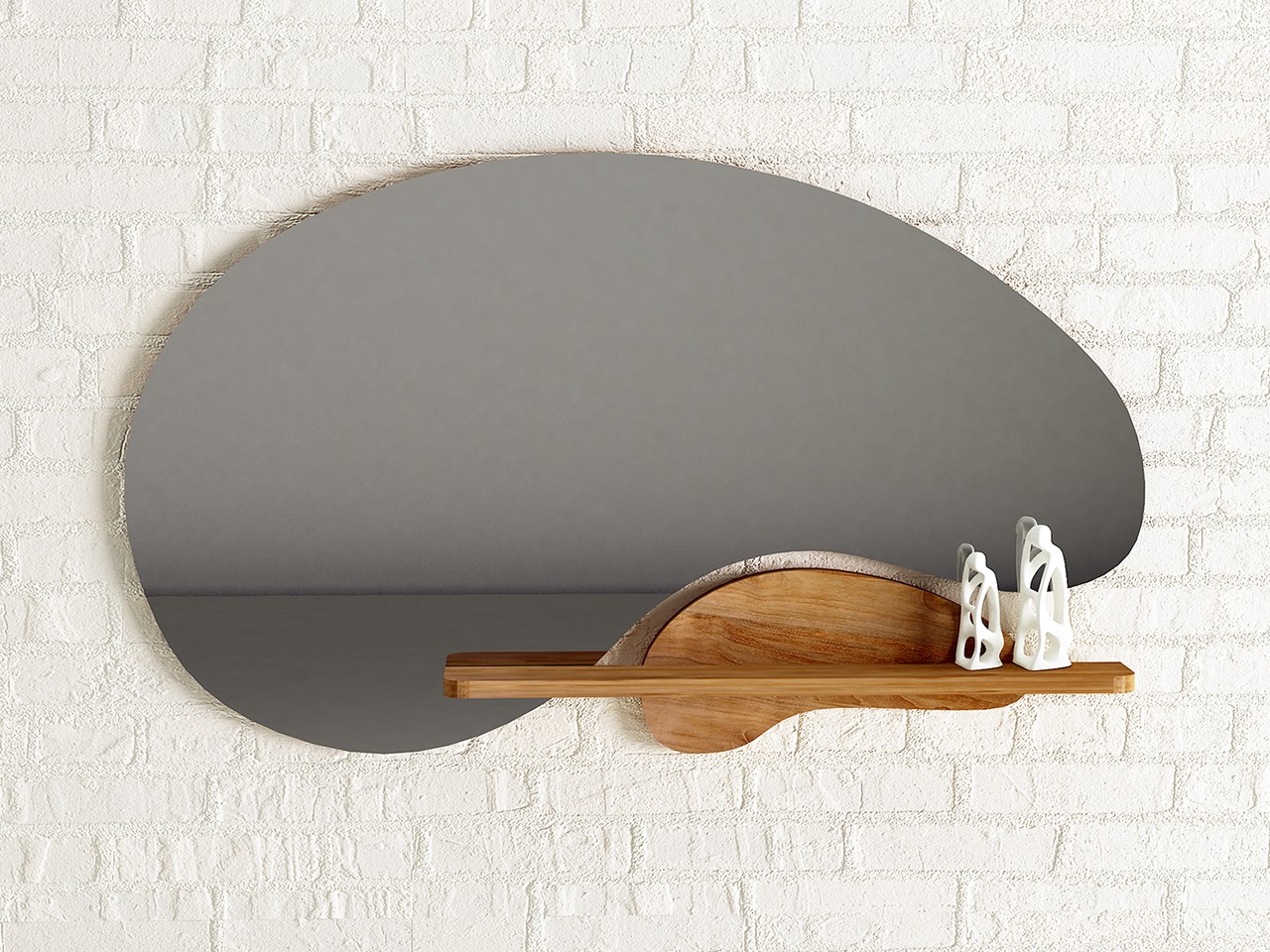 Specchio Bagno KOMODO 120x70,5 cm con Mensola in Legno Massello Naturale Teak-76509