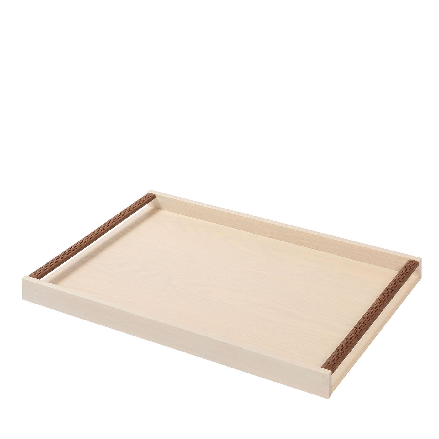 Vassoio Dama Grande Beige in Legno di Frassino e Pelle
