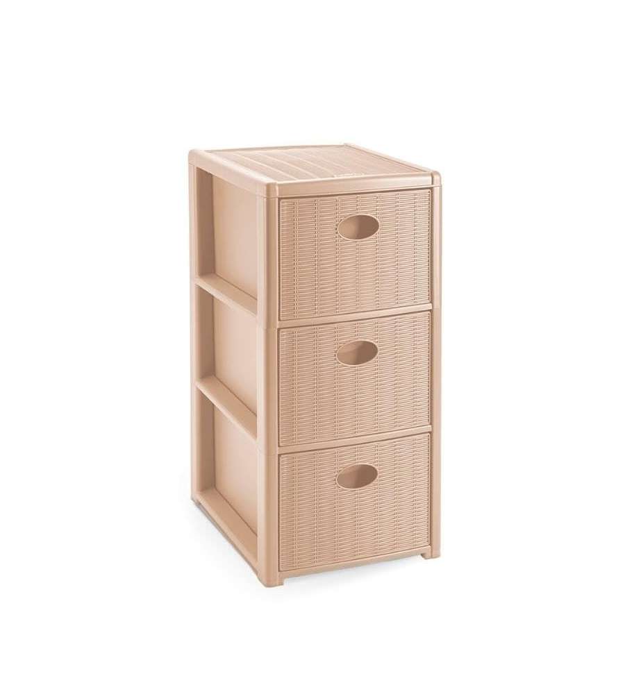 Stefanplast Cassettiera 3 posti Elegance Cashmere 30x40 H 60 cm - Polipropilene - Super resistente - Fornita montata - 4 ruote