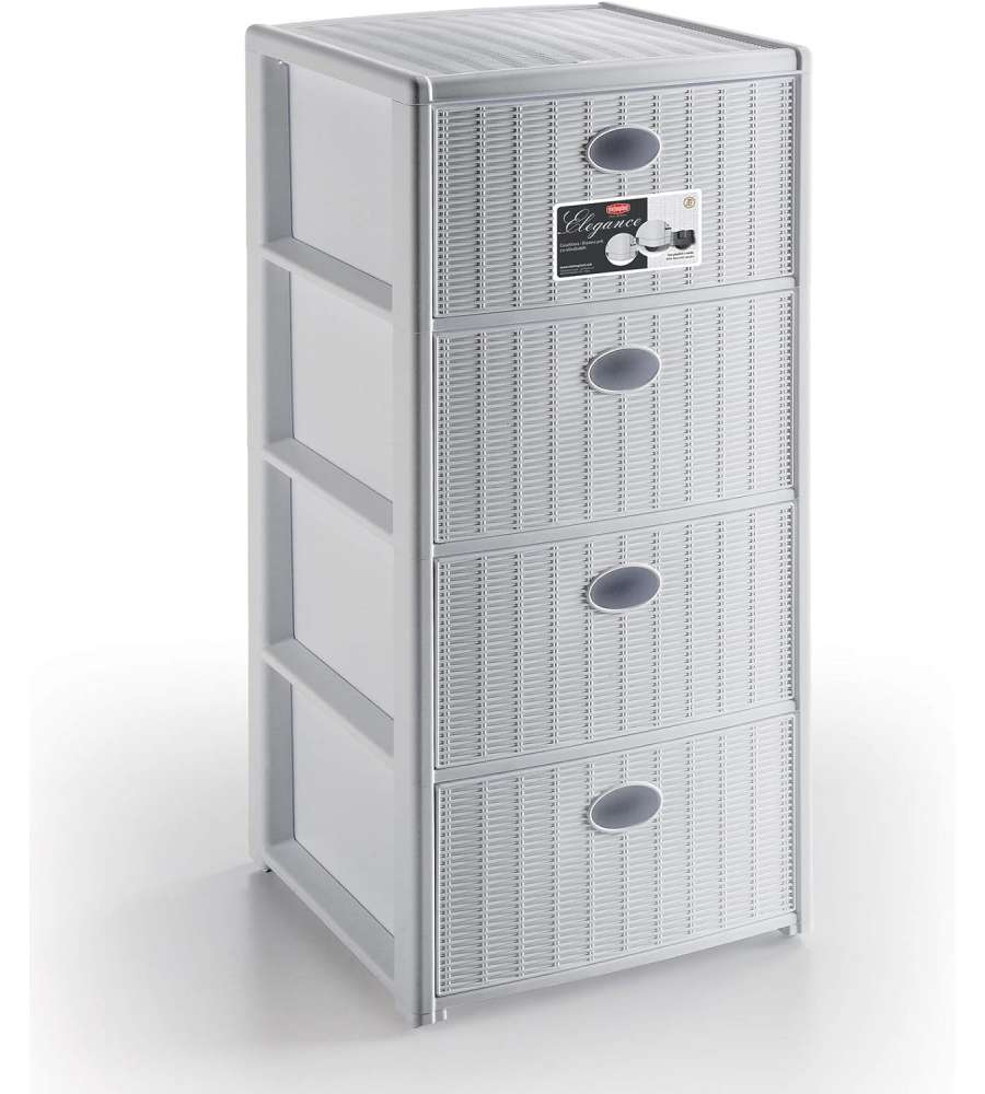 Stefanplast Cassettiera Elegance Bianca 4 Cassetti 40x40x80 cm - Design Intreccio - Contenitore Pratico e Funzionale