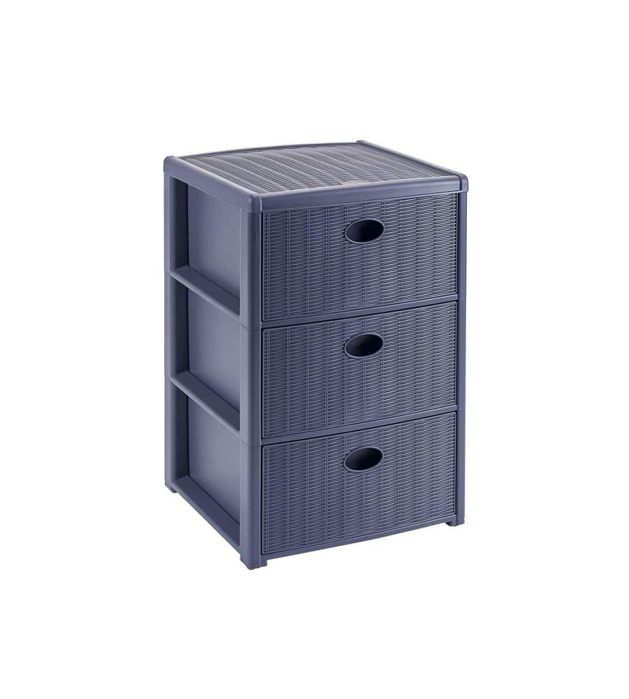 Stefanplast Cassettiera 3 posti Elegance Blu Navy 40x40 H 60 cm - Polipropilene - Super resistente - Fornita montata