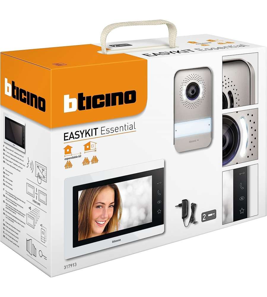 Videocitofono Bticino Easykit Essential 7" - Installazione Facile, Telecamera Grandangolare