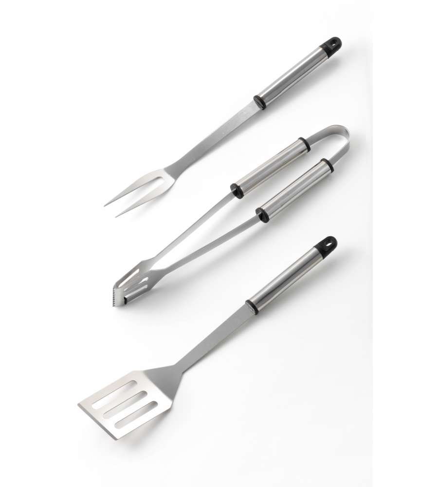 Set Accessori Barbecue - Pinza, Paletta, Forchettone Acciaio Inox 36 cm