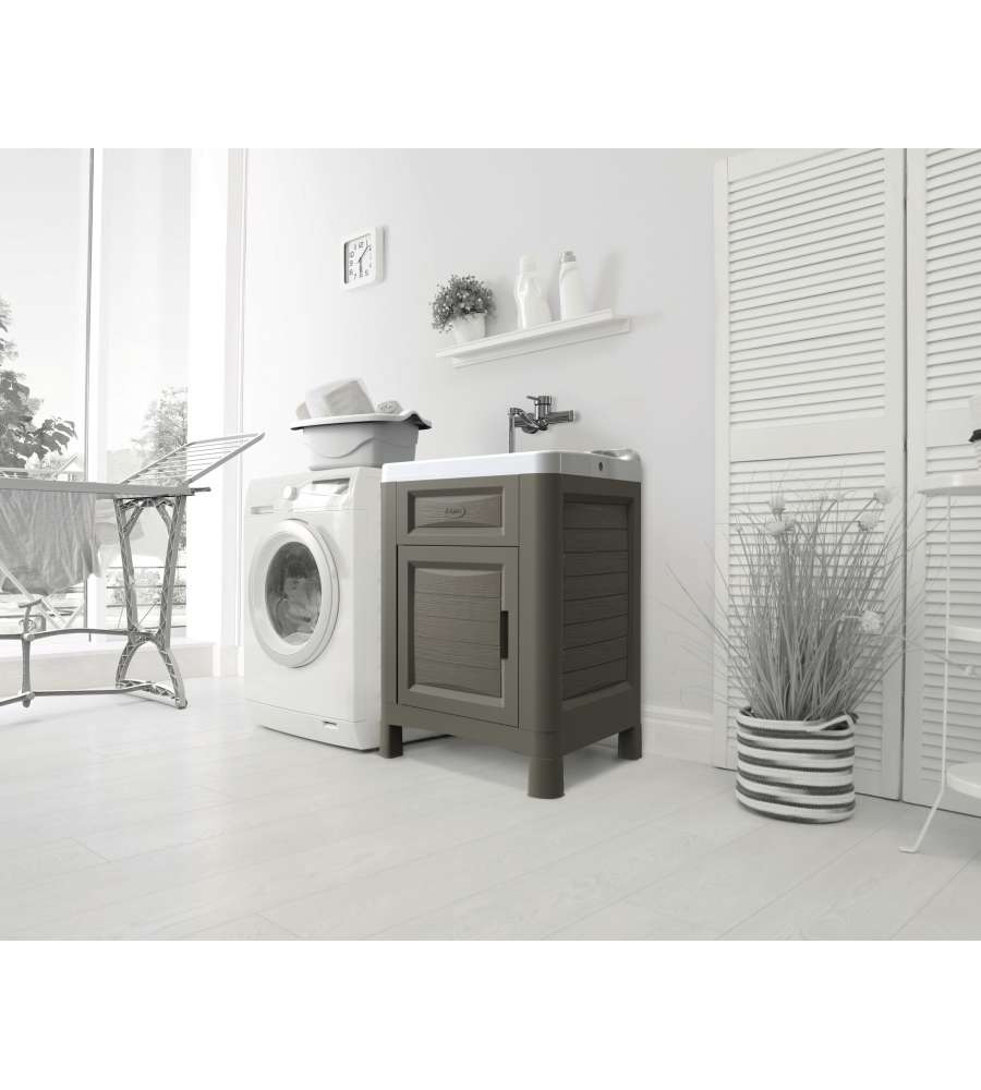 Bama Mobiletto Lavatoio Artù in Resina Tortora 60x51x89 cm - Elegante e Robusto