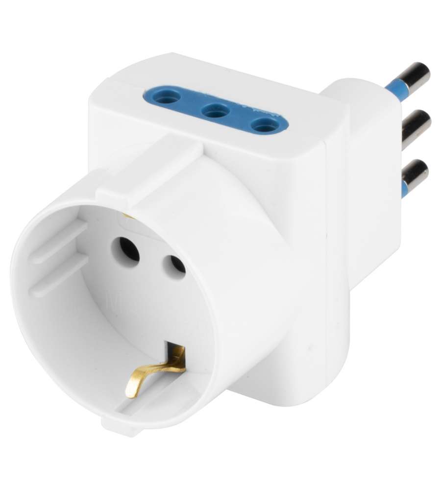 Adattatore "salvaspazio" con spina 10A 2P+T - Bianco