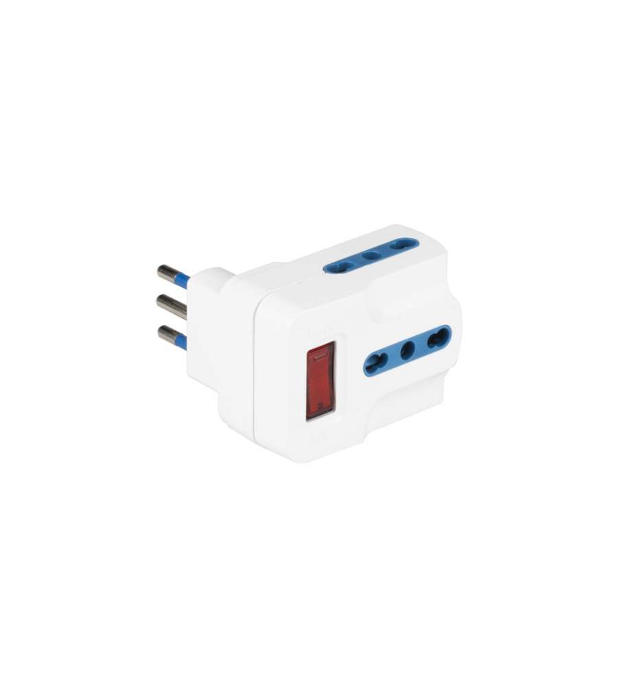 Adattatore con spina "piccola" 10A 2P+T - 3 prese bivalenti - Bianco