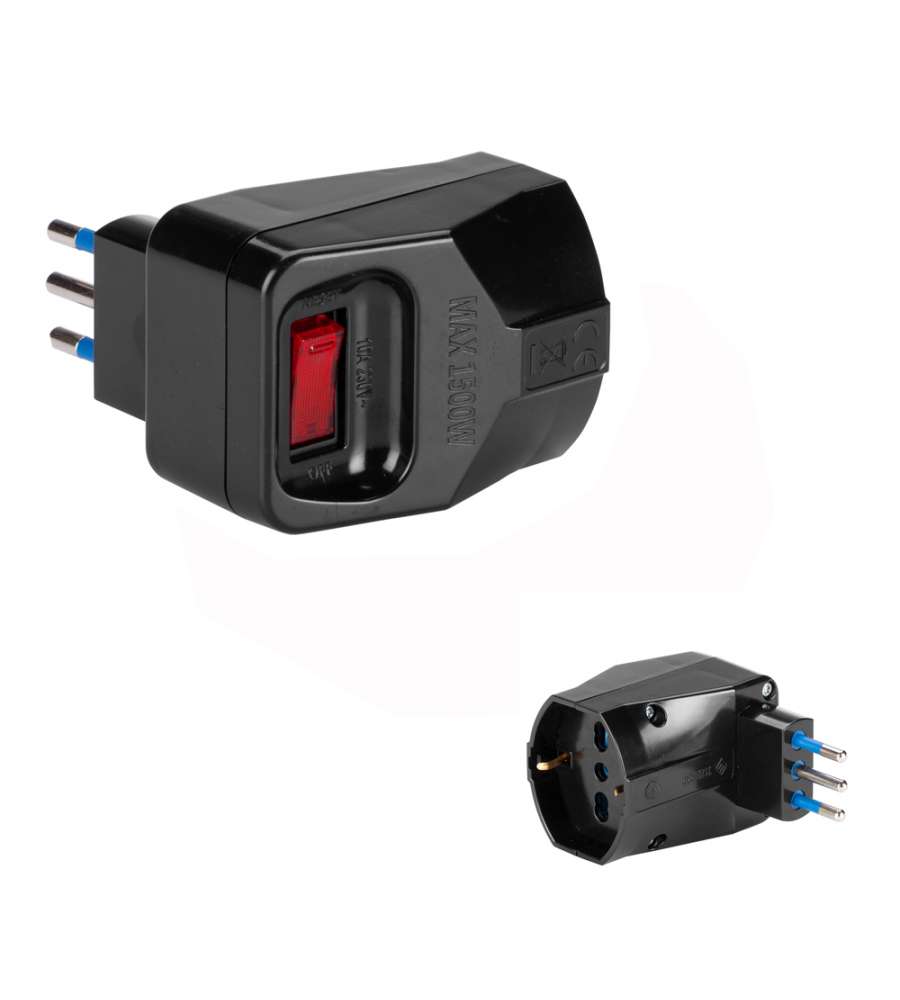 Adattatore con spina "piccola" 10A 2P+T - Presa bivalenti 10/16A - 250V Nero