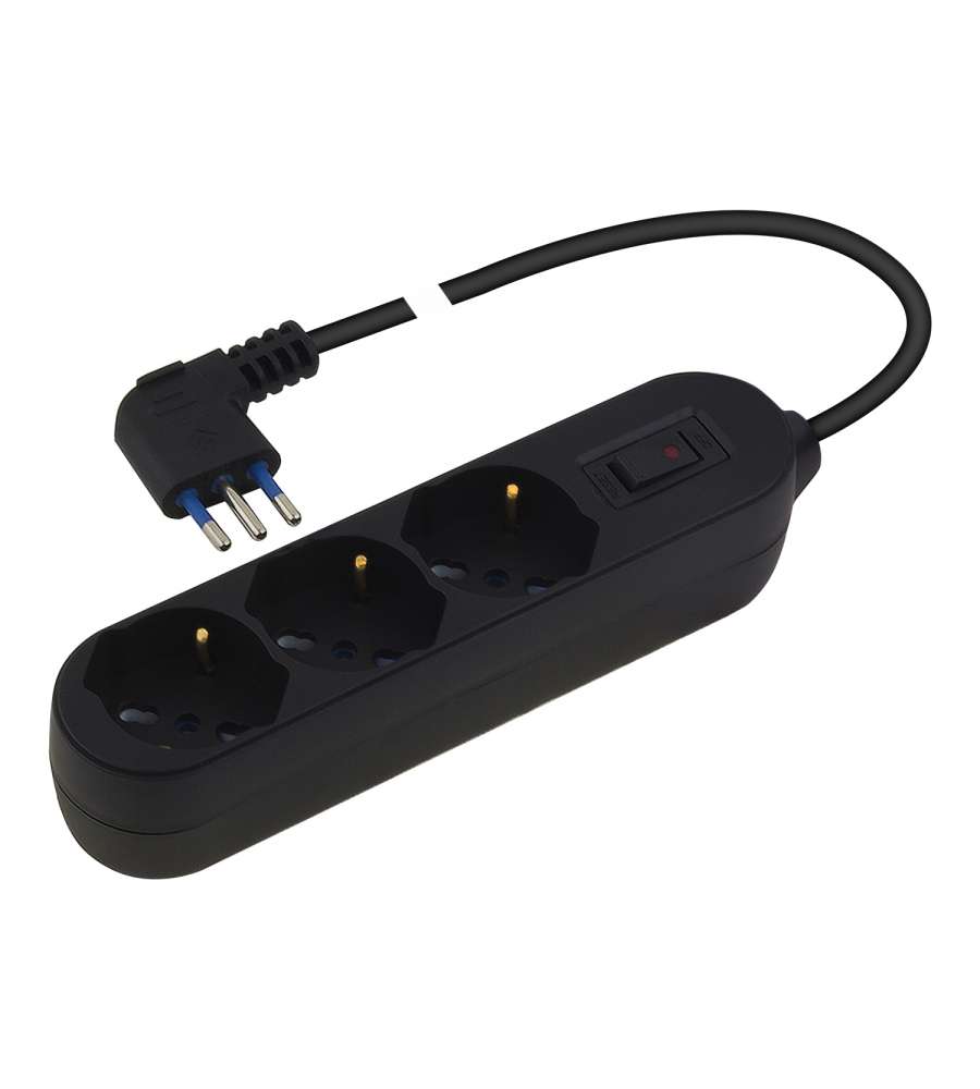 Presa Tripla Nera 10/16A 2P + T Cavo 1,5 m