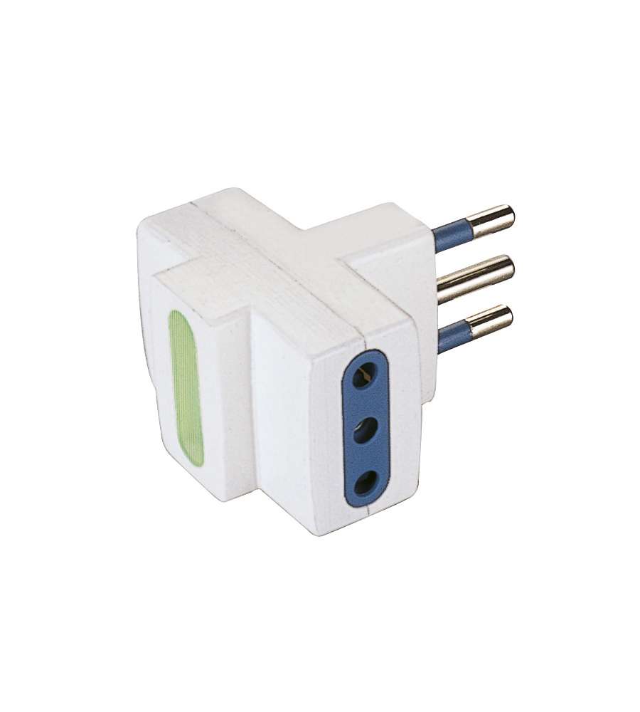 Adattatore con spina e 2 Prese 10A 2P + T
