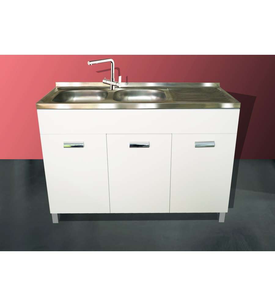 Mobile Sottolavello Bianco 120 cm con 3 Ante e Maniglie Design