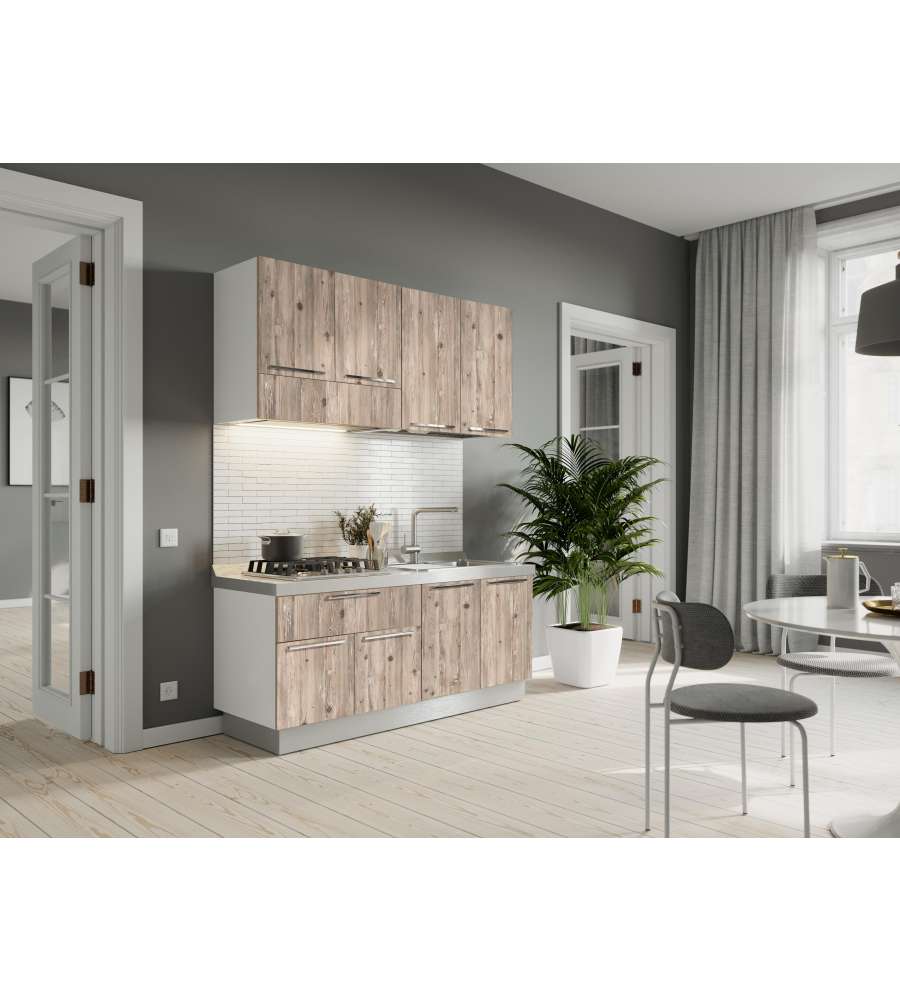 Cucina Eco 160cm - Cucina Moderna Bianco e Node con Cappa e Piano Cottura - Design Funzionale e Spazioso