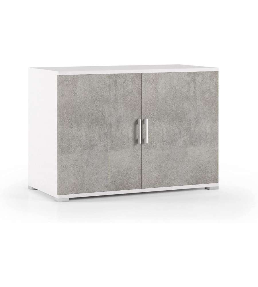 Terraneo Mobiletto Doppia Anta Bianco e Cemento 90x45x66 cm - Mobili
