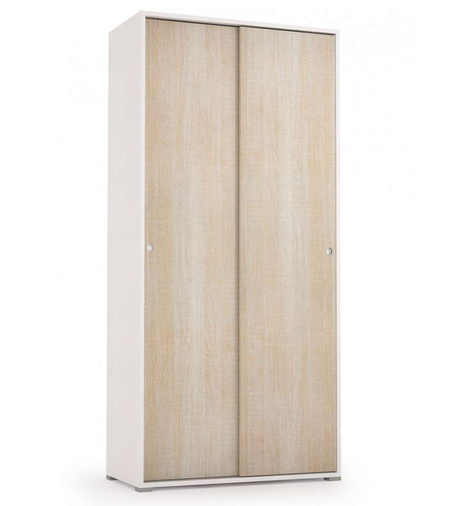 Terraneo Mobile Armadio Doppia Anta Scorrevole Bianco Rovere 90x45x195 - Design Moderno e Funzionale - Quattro Ripiani Regolabili