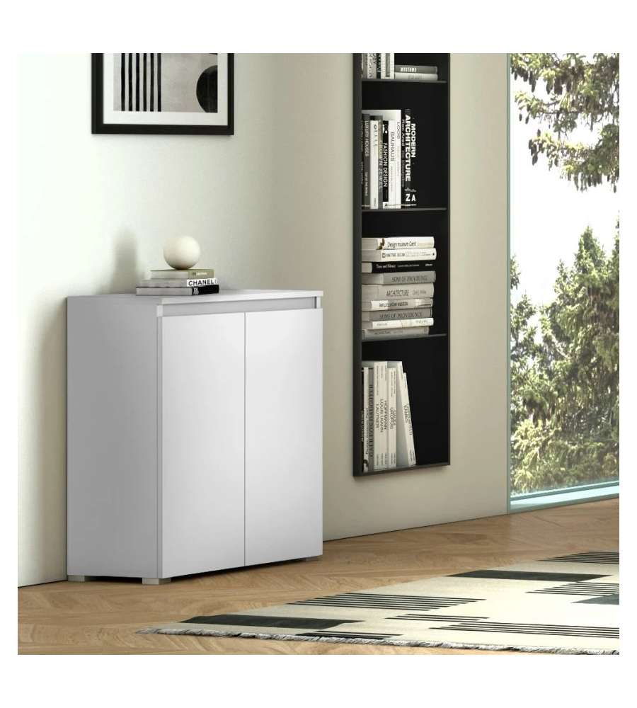 Terraneo Mobile Multiuso Bianco 2 Ante - 3 Ripiani Regolabili - 80x37x102 cm