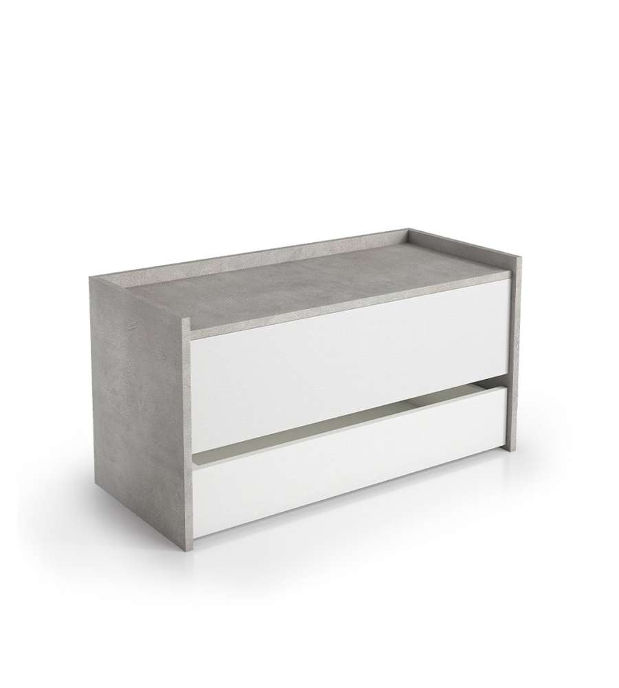 Terraneo Baule Contenitore Bianco e Cemento - Panca d'Ingresso 90x40x46