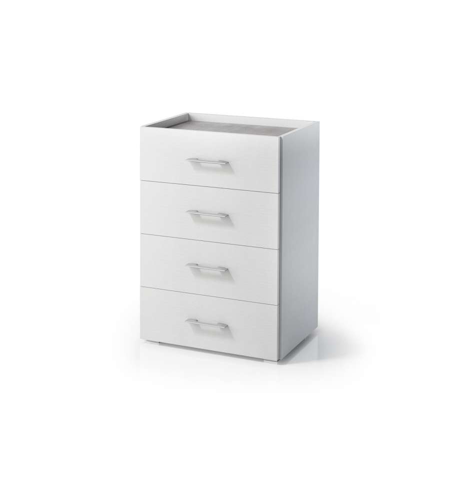 Terraneo Cassettiera 4 Cassetti Bianco con Piano Cemento - Elegante e Funzionale