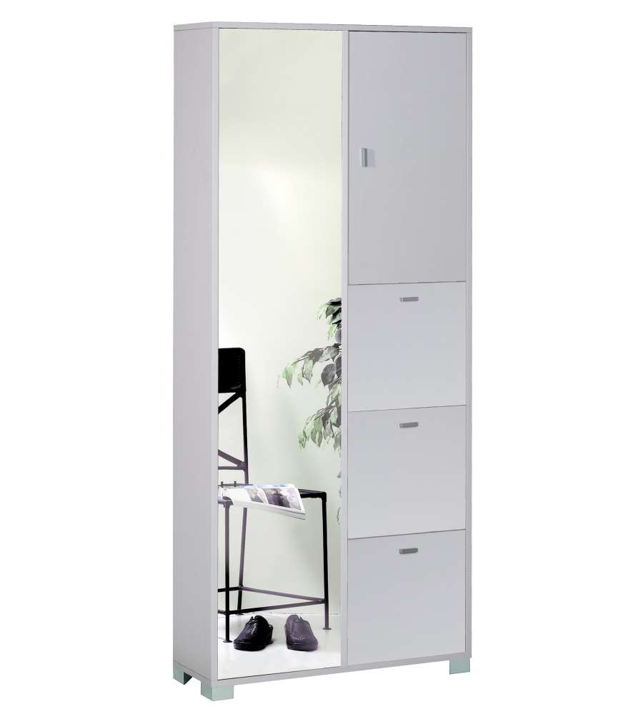 Sarmog Armadietto Portascarpe Mobile 5 Ante Bianco con Specchio - QUADRANTE