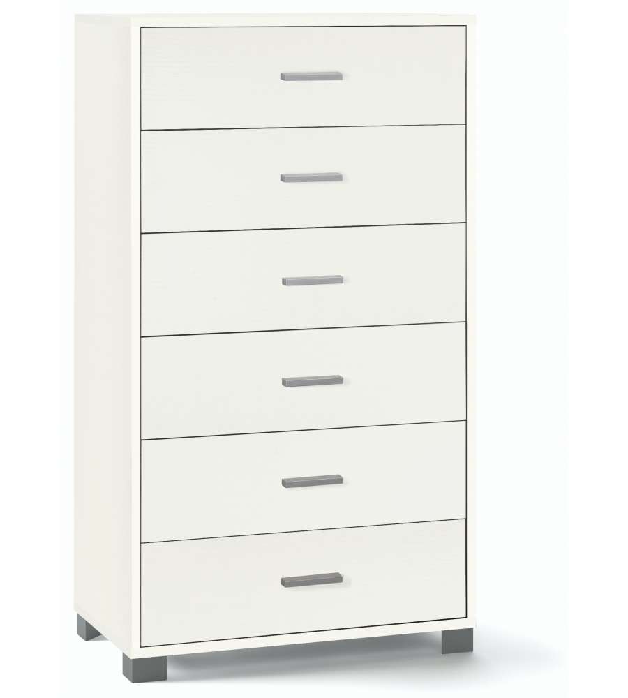 Sarmog Cassettiera Bianca 6 Cassetti in Truciolare 69,7x40,8x124 cm