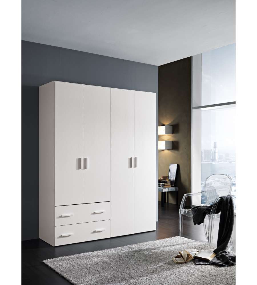 Armadio bianco 4 ante e cassetti