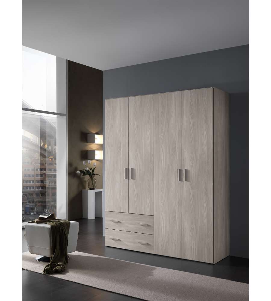 Mcs Mobili Armadio Eco Easy Olmo con 4 Ante e 2 Cassetti - 163x211 cm
