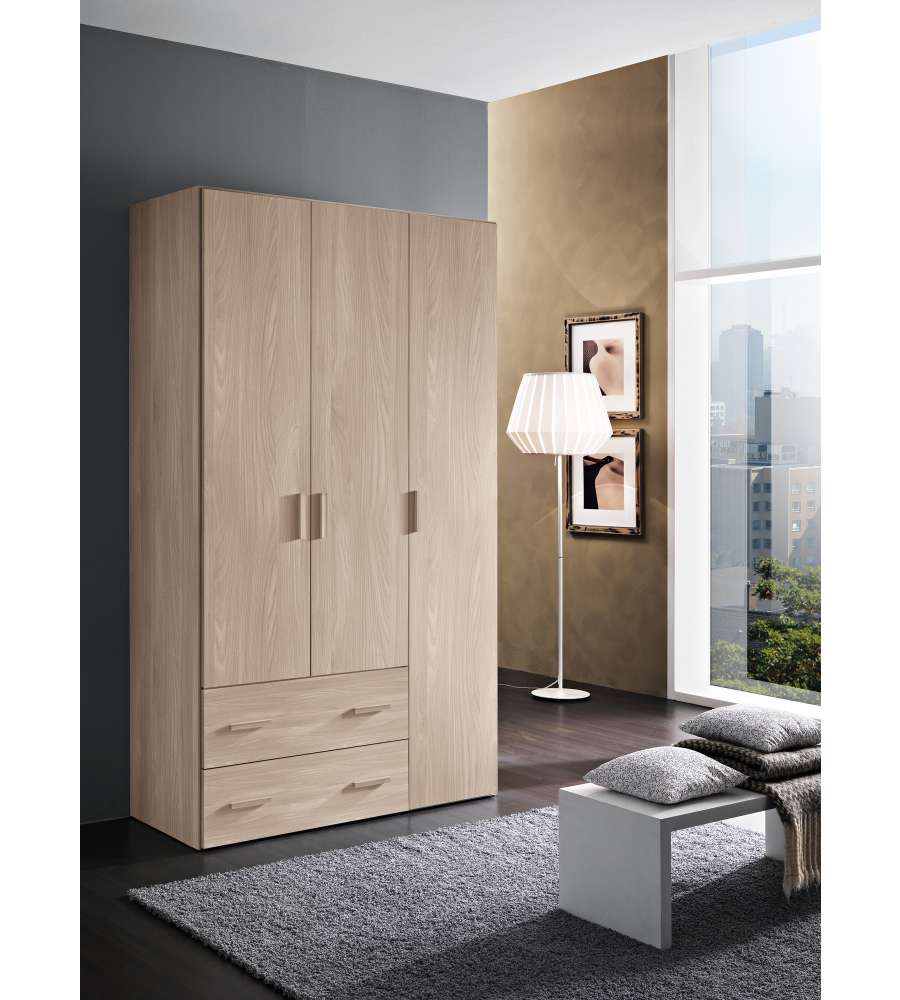 Mcs Mobili Armadio 3 Ante e Doppio Cassetto Bianco - 123x53x185 cm