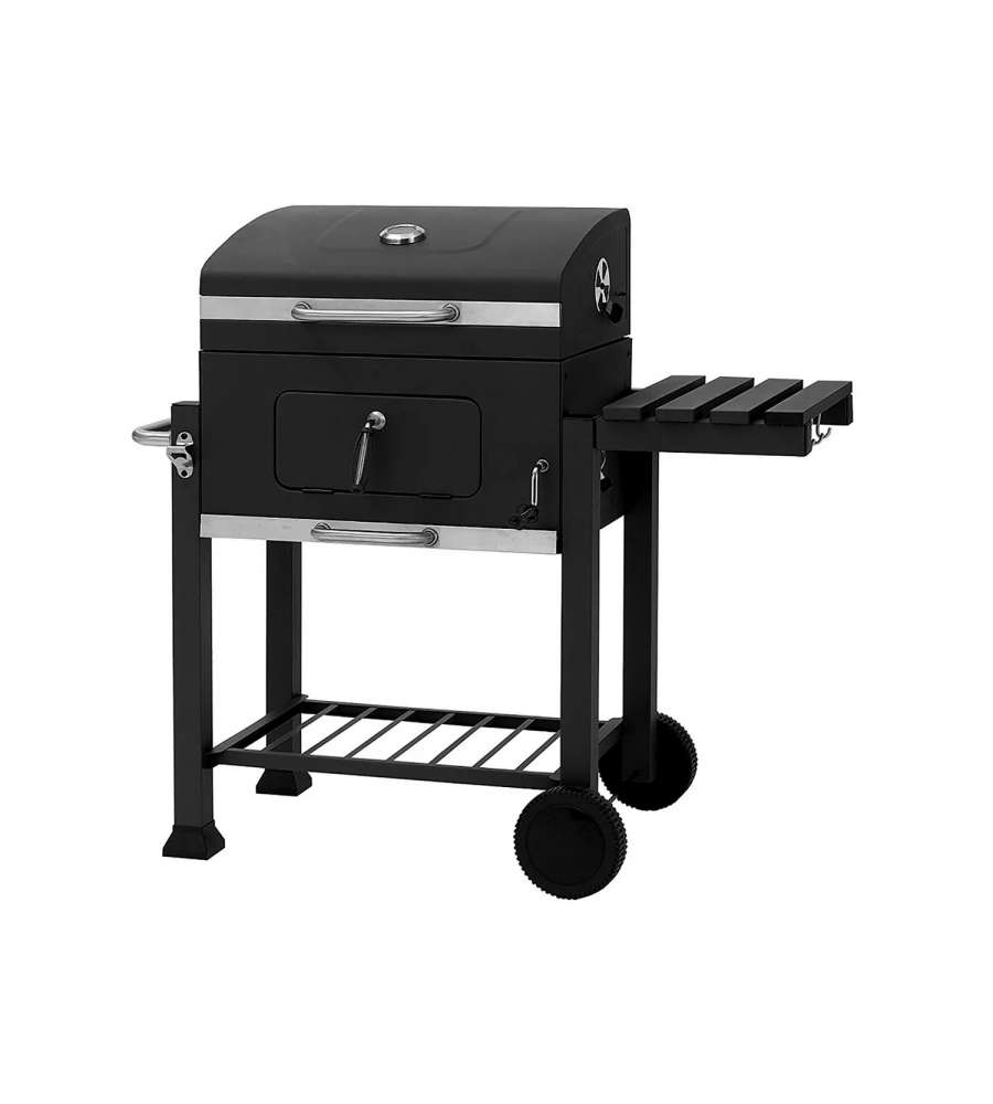 Barbecue a Carbone Nero con Carrello e Termometro - 117x61x108 cm