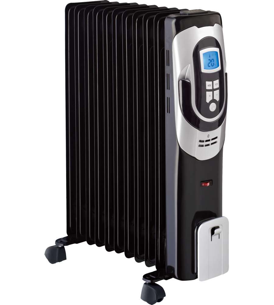 Radiatore a Olio 2400W Nero con Display LCD - 485x235x630 mm