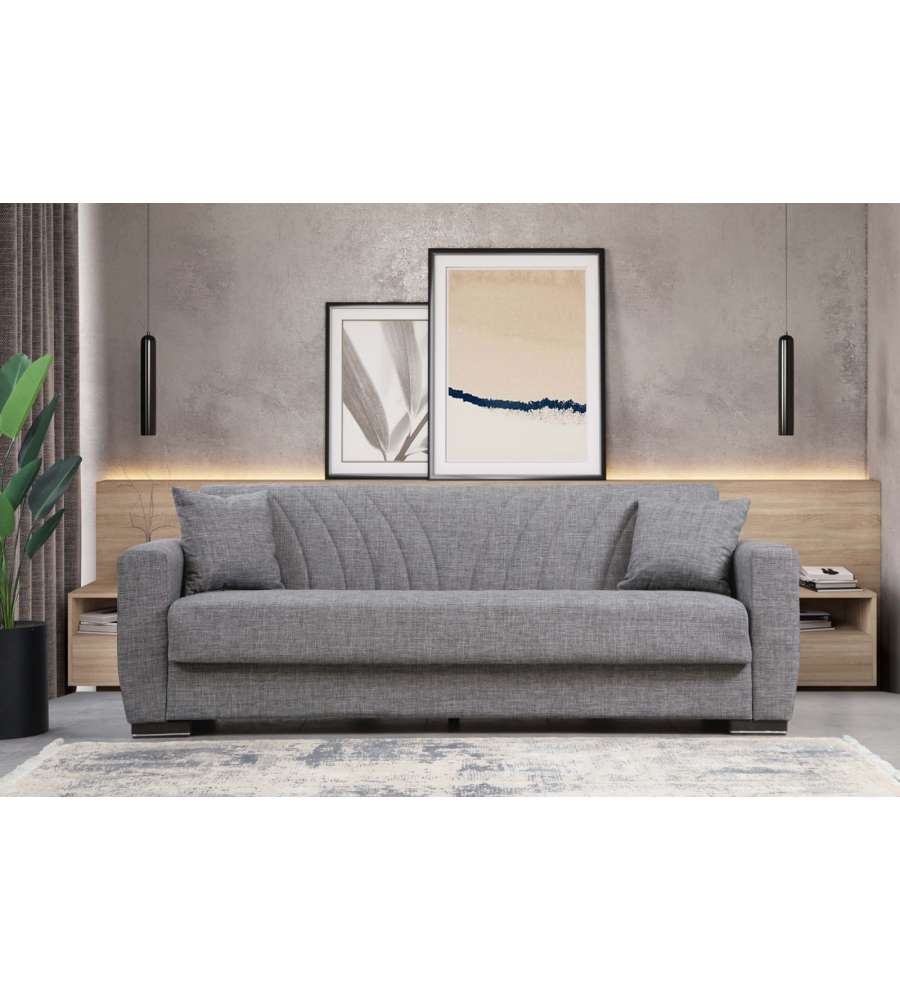 Domo Mea Divano Letto New York 3 Posti Grigio - 210x75x80 cm - Facile Apertura