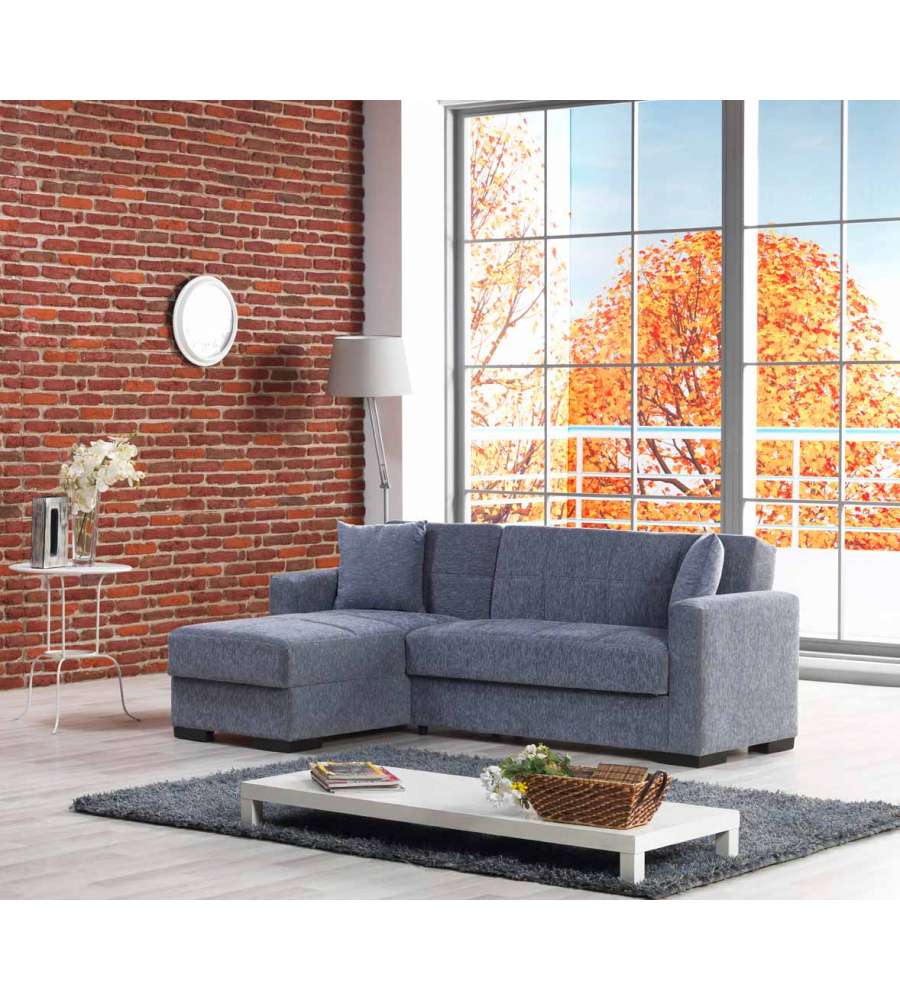 Domo Mea Divano Corner Merlin Grigio Pietra - Angolare Reversibile 225x150 cm - Imbottito con Storage e 2 Cuscini