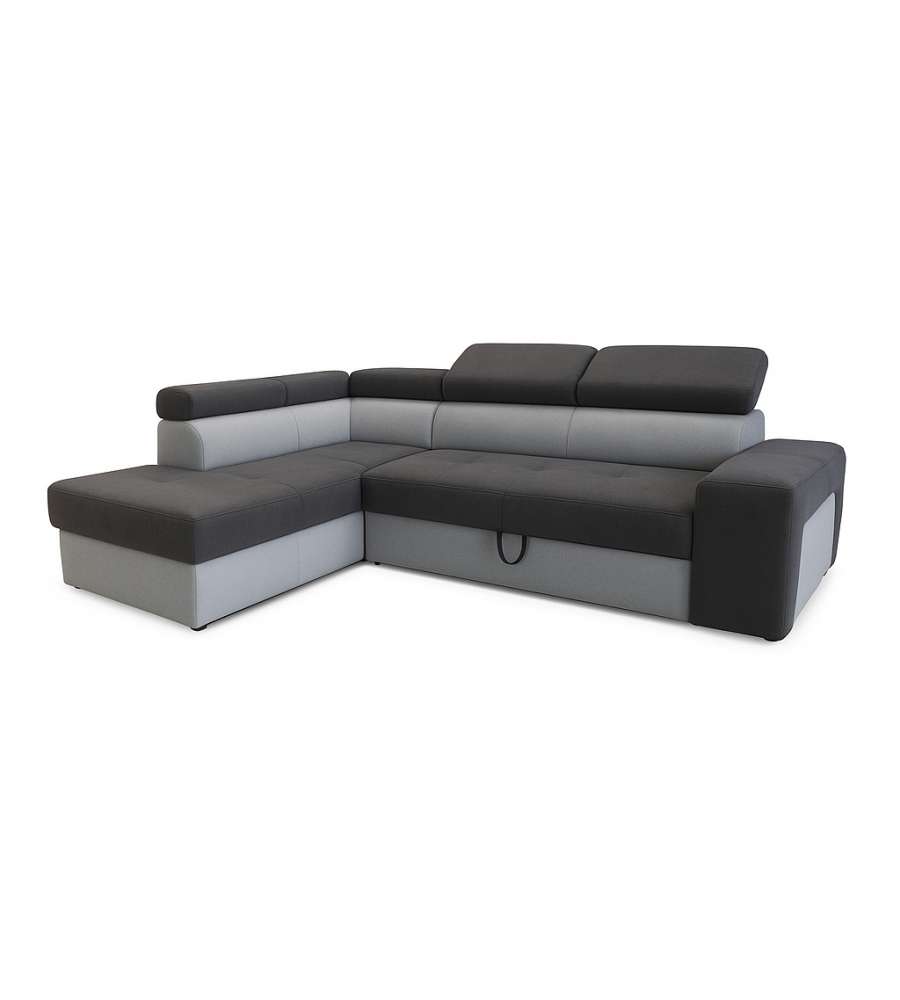 Divano letto Angolare Antonello Grigio con 2 Pouf - Contenitore