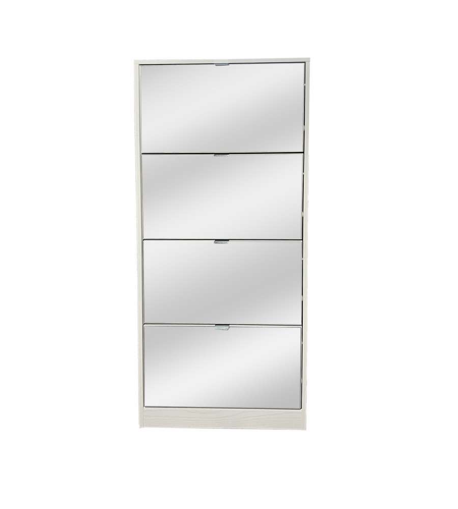 Scarpiera Domo Mea con specchio a 4 ribalte 60x24x152,5h cm Bianca