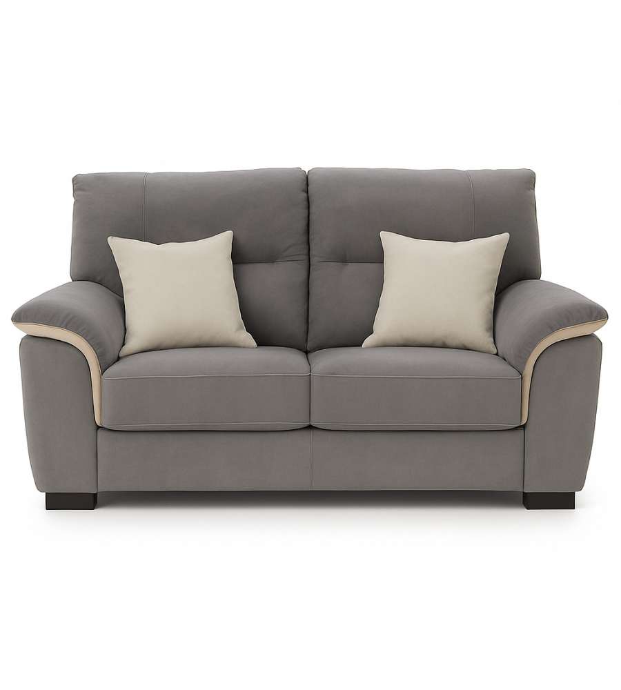 Divano 2 Posti Mikaela Fisso in Fibra Effetto Velvet Colore Antracite e Silver - 175x90x85 cm