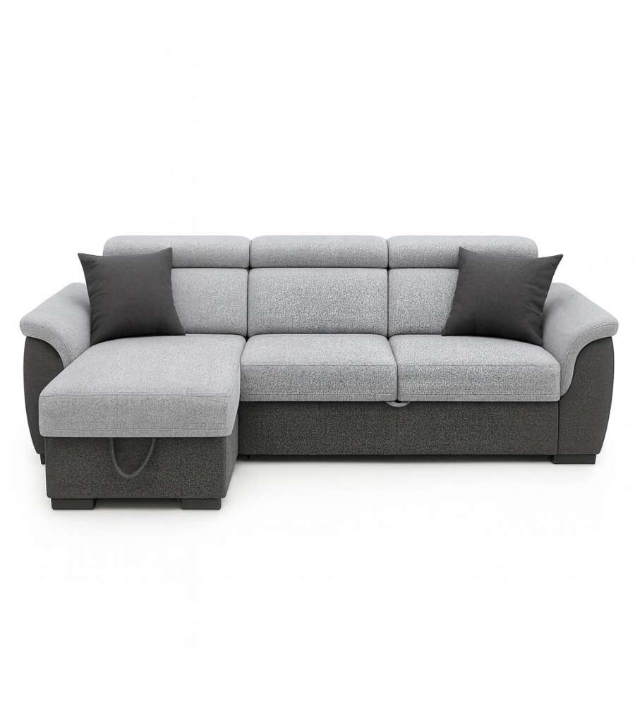 Divano Angolare Tony Grigio 3 Posti con Penisola Contenitore 226x175 cm