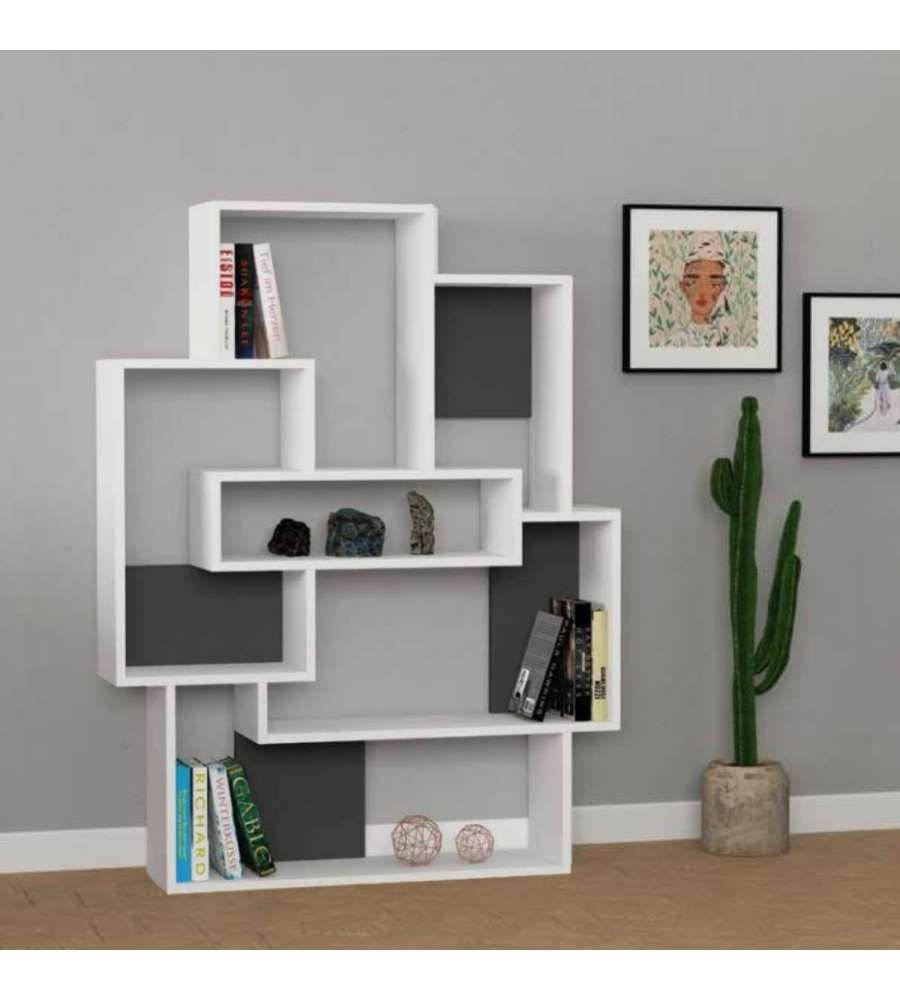 Libreria Barce bianco antracite 101x22x132h