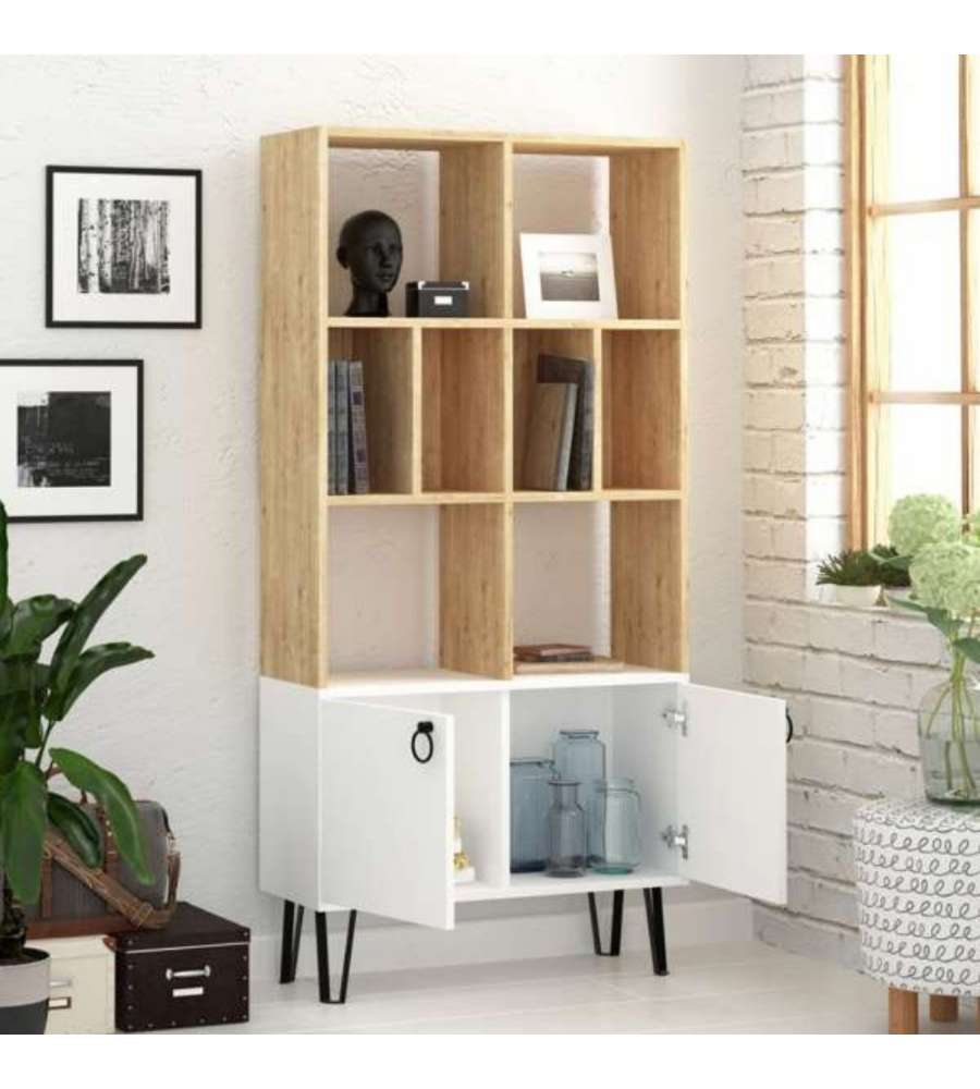 Libreria Bene con ante rovere bianco