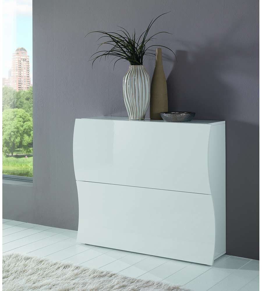 Scarpiera Moderna 2 Ante A Ribalta Onda Bianco Lucido