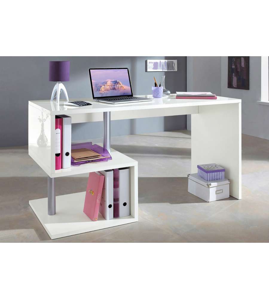 Web Furniture Scrivania Esse Bianco Lucido 140 cm - Design Moderno