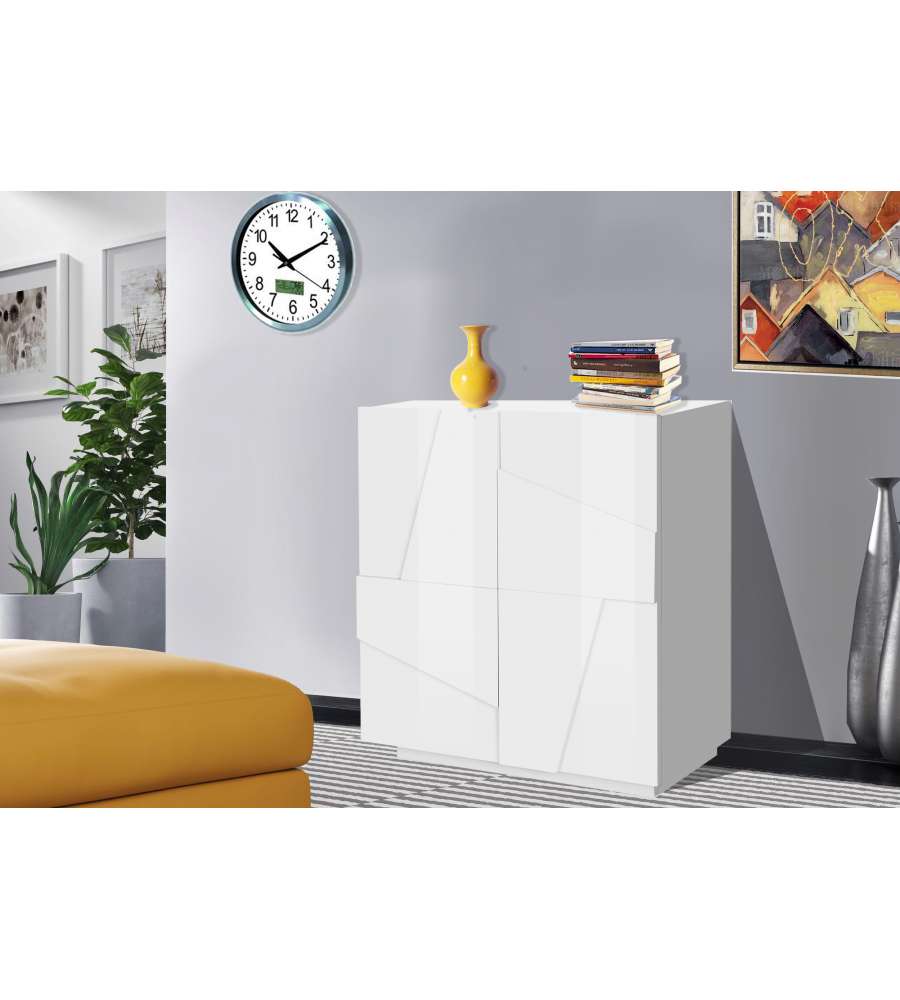 Web Furniture Credenza Ping Moderna Bianco Lucido - Ideale per Soggiorno e Sala da Pranzo