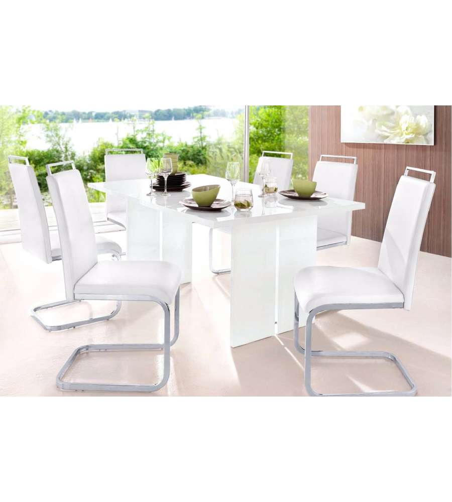 Web Furniture Tavolo Bologna Design Moderno Bianco Lucido 160 cm