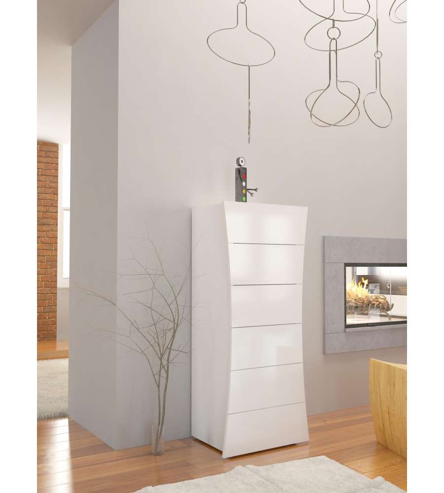 Web Furniture Settimo Moderno Arco 6 Cassetti Bianco Lucido - Design Italiano - 121,7x50x40 cm