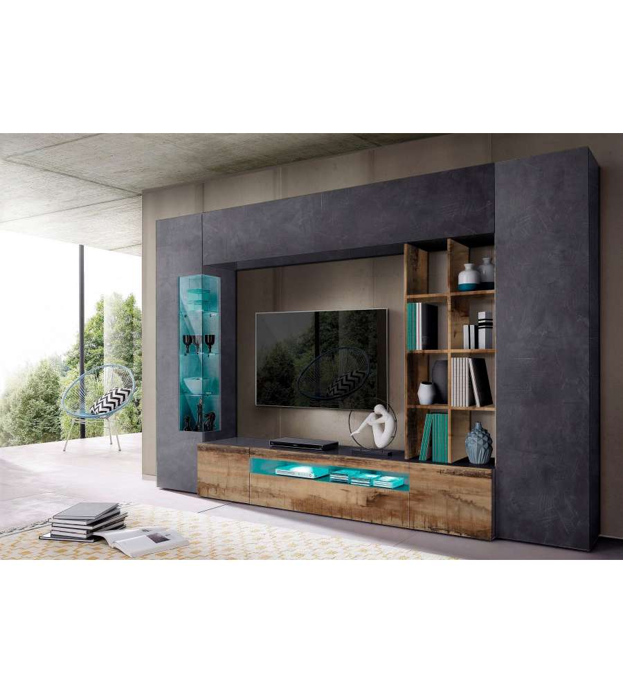 Web Furniture Soggiorno Egypt in Melaminico Ardesia e Acero Pereira - Design Italiano